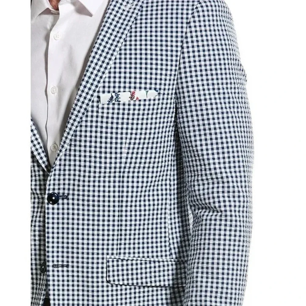 NEW! PAISLEY & GRAY Gingham Peak Two Button Blazer Blue White Nautical Lined 40R